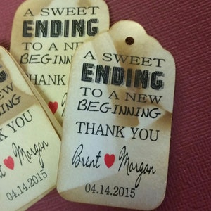 Sweet Ending to a new Beginning Thank You favor tag MEDIUM Personalized Wedding Favor Tag CHOOSE your amount