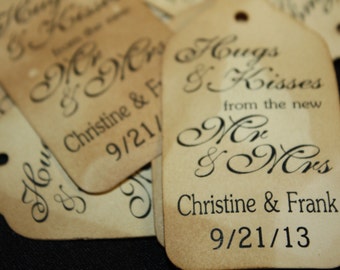 Hugs and Kisses Personalized Wedding Favor Tag Script Font 100 TAGS