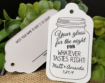 Your Glass for the Night for whatever tastes right Double Sided with guest line MEDIUM Personalized Wedding Favor Tag  choose your amount