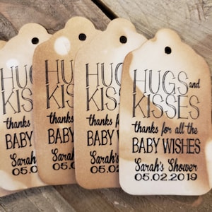 Hugs and Kisses Thanks for all the Baby Wishes (my Medium, Large or Small tag) Personalized, Baby Shower, Kisses Favor Tag