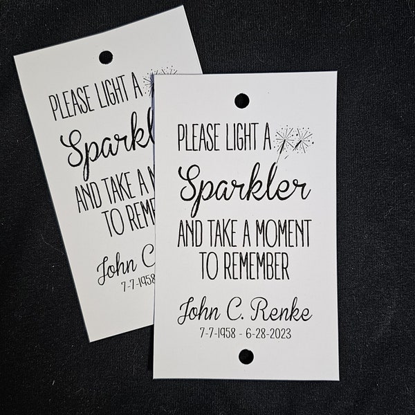 Please Light A Sparkler and Take A Moment to Remember RECTANGLE 3"x5" Personalized Memorial tag, in memory of,  SPARKLER tag