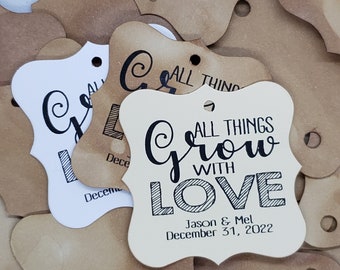 All Things Grow With Love (my SQUARE tag) 2" x 2"  Personalized Birthday Wedding Baby Shower Tag S'more Love