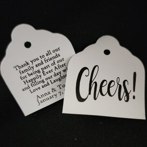 Cheers! Thank you family and friends (my "half" Double Sided tag 1 3/8" x 1 5/8") Happily Ever After Love Laughter