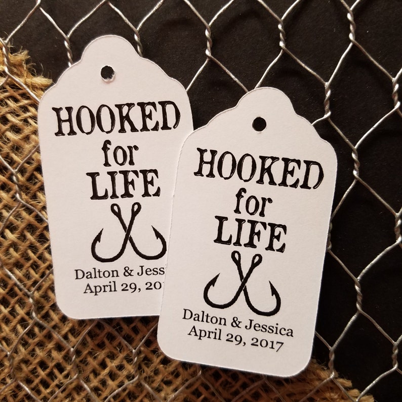 Hooked For Life my MEDIUM tag 1 3/8 x 2 1/2 Personalized Wedding Shower Party Favor Tag choose your amount Bild 1