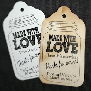Made with Love thanks (MEDIUM, LARGE, SMALL tag) Personalized Wedding Shower Jam Jelly Honey Favor Tag choose your amount take it home