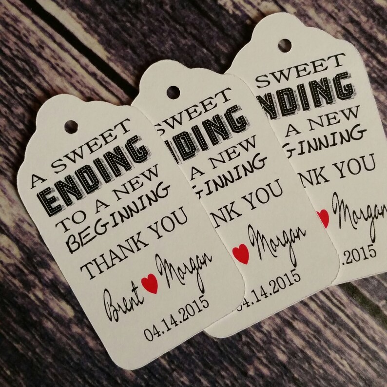 Sweet Ending to a new Beginning Thank You favor tag MEDIUM Personalized Wedding Favor Tag CHOOSE your amount
