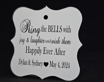 Ring the Bells with Joy and Laughter and wish them Happily Ever After (my SQUARE tag) 2" x 2"  Personalized Wedding Bell Tag TAG ONLY