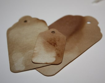 Tea Stained Tags, Luggage tag, stained paper,  Vintage looking Tags (my LARGE tag)  3 1/4"  x 1 3/4"