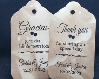 Thank you for Sharing our Special Day English or Spanish tag (my LARGE Tags) 3 1/4" x 1 3/4" Gracias por celebrar el dia de nuestra boda