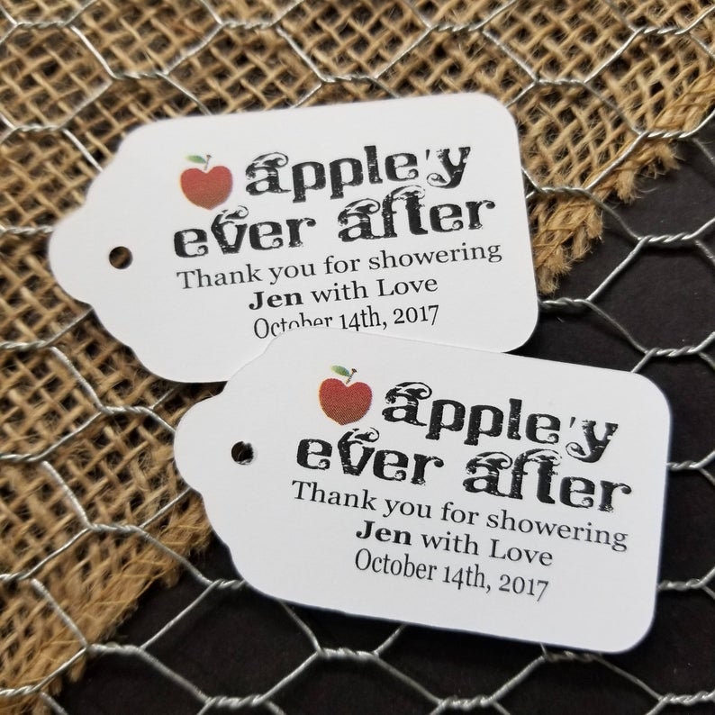 Appley Ever After Thank you for Showering with Love my LARGE 1 34 x 3 14 Personalized Wedding souvenir Favor Tag fairy tale wedding,