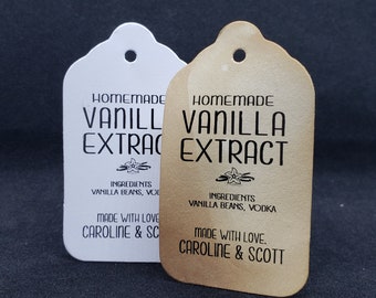 Homemade Vanilla Extract favor tag (my MEDIUM Tag) 1 3/8" x 2 1/2"  Personalized names and ingredients Choose your Quantity made with love