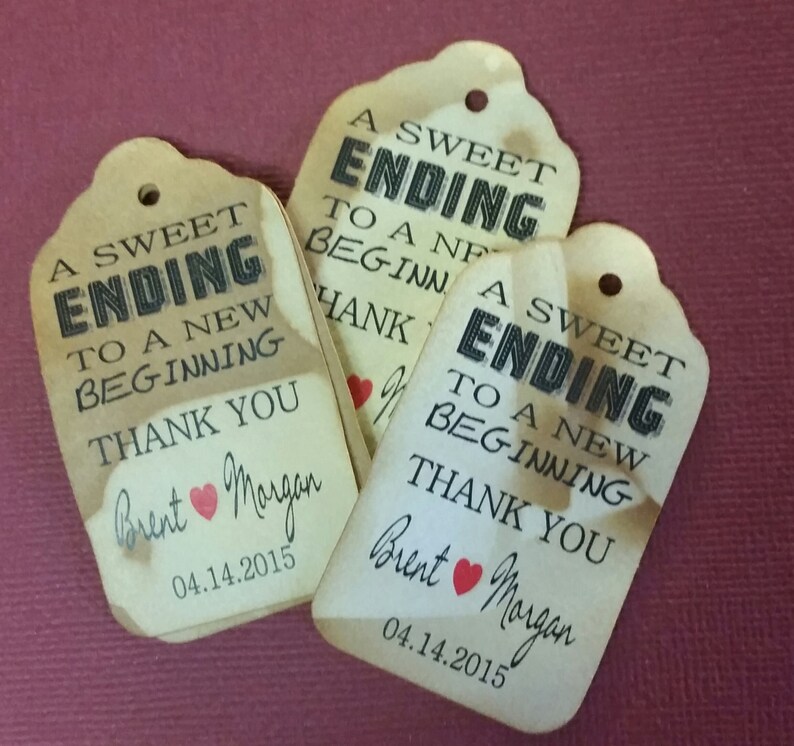 Sweet Ending to a new Beginning Thank You favor tag MEDIUM Personalized Wedding Favor Tag CHOOSE your amount