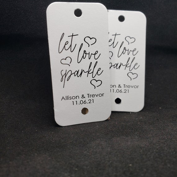 Let Love Sparkle Thanks for Celebrating With Us RECTANGLE 1.5" x 3" Personalized Wedding Favor Tag  choose your amount