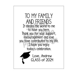 To My Family and Friends my MEDIUM, LARGE or SMALL tag Personalized Graduation class of Favor Tag Choose your amount We or Our can be used image 9