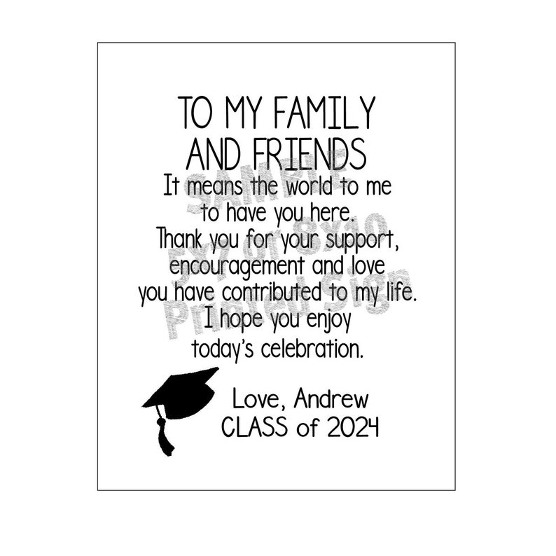 To My Family and Friends my MEDIUM, LARGE or SMALL tag Personalized Graduation class of Favor Tag Choose your amount We or Our can be used image 9