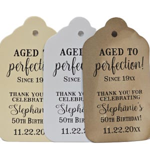 Personalized Aged to Perfection Favor Tags, Birthday Anniversary Retirement