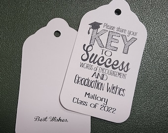 Key To Success (my LARGE Double Sided tag) 1 3/4" x 3 1/4" Tag Personalize with Graduate name and Class Year party favor Graduation