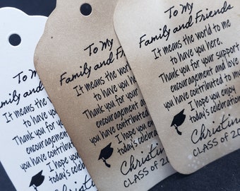 To My Family and Friends (my MEDIUM tag) 1 3/8" x 2 1/2" Personalized Graduation class of Favor Tag CHOOSE your amount
