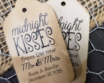 Midnight Kisses From the New Mr and Mrs (my MEDIUM, LARGE or SMALL tag) Personalized Kiss Favor Tag Choose your amount Candy kiss