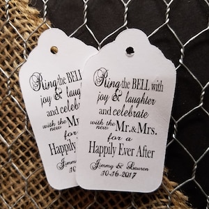 Ring the Bell with joy and laughter Mr and Mrs Happily Ever After Personalized Wedding Favor (my MEDIUM tag) 1 3/8&quot; x 2 1/2&quot;