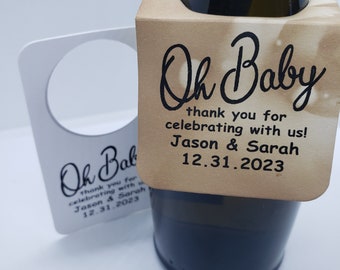 Baby is Coming the time is near (my RECTANGLE Tags) 2 x 3.5" With 1.5" Hanging Hole, Personalize names or event, bottle favor tag, tag only