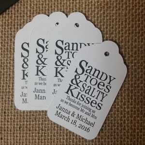 Sandy Toes and Salty Kisses Beach Wedding Theme MEDIUM Personalized Wedding Favor Tag  choose your amount