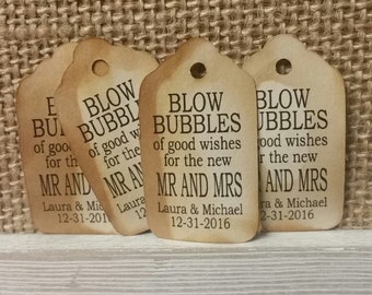 Blow Bubbles of Good Wishes for the new Mr and Mrs 100 EXTRA SMALL 7/8 x 1 5/8 Wedding Bubble Favor Tag