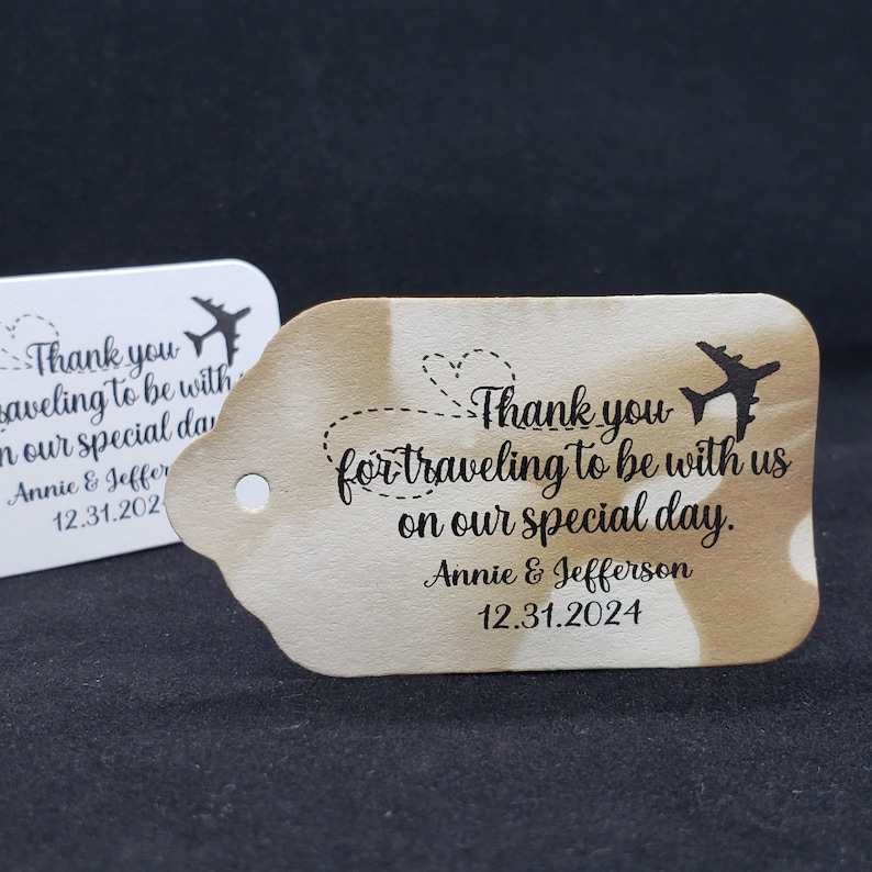 Thank You for Traveling to be With us on our Special Day my Medium, Large or Small tag Personalized Choose your Quantity image 1
