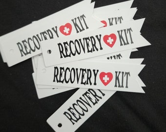 Recovery Kit (tag only) (my Pennant Tag, Flag tag) 3/4" x 3" Non-Personalized Wedding Engagement Shower Favor