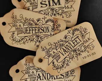 Mr and Mrs (my MEDIUM, LARGE or SMALL tag) Personalized with last name, monogram Drink Favor Tag