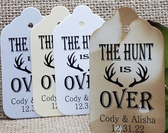 The Hunt is Over Personalized (my MEDIUM tag) 1 3/8" x 2 1/2" Wedding Favor Tag choose your amount