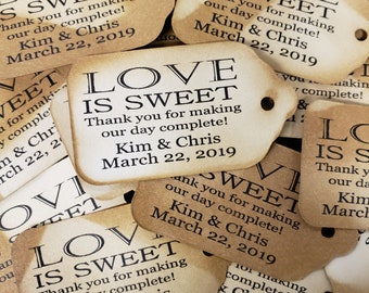 Love is Sweet Thank you for Making Our Day Complete Personalized Wedding Favor Choose your quantity SMALL 2" Favor Tag