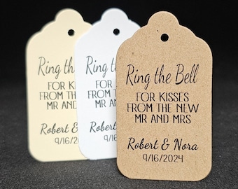 Ring the Bell for Kisses from the new Mr and Mrs (my Medium, Large or Small tag) Personalized Wedding party event Favor Tag Choose Size