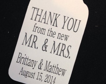 Thank You from the New Mr and Mrs 100 Personalized Wedding Favor Tags