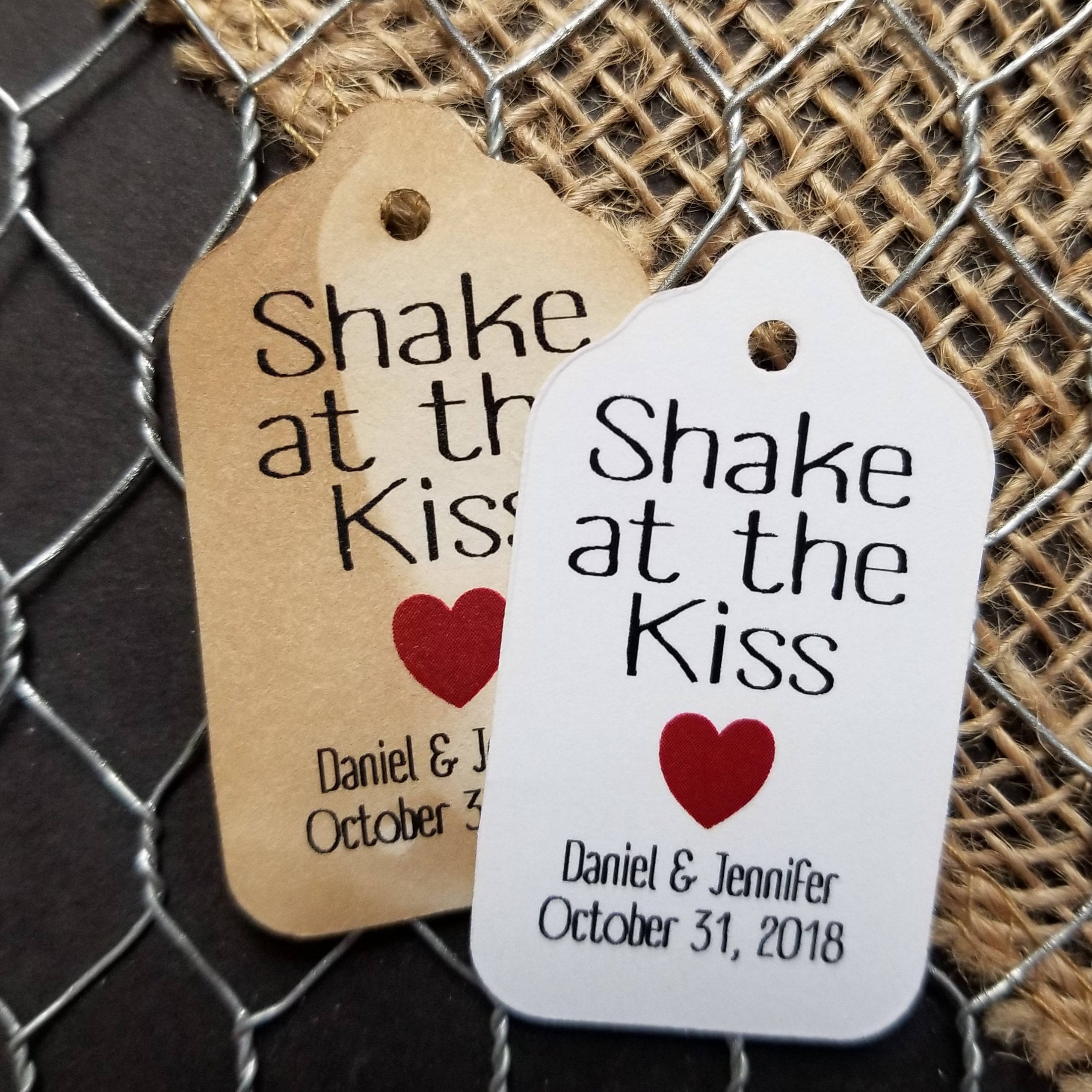 Shake at the Kiss Wedding Favor Tags Fun Font