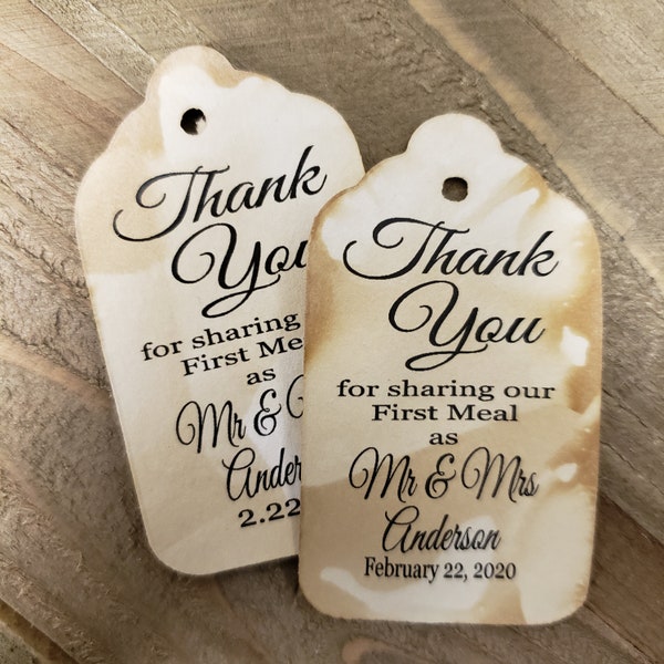 Thank you for Sharing our First Meal as Mr and Mrs (my MEDIUM tag) 1 3/8" x 2 1/2" Personalized Wedding Favor Tag  choose your amount
