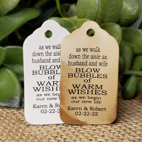 As we walk down the aisle as husband and wife Blow Bubbles of Warm Wishes (my EXTRA SMALL tag) x-small 7/8" x 1 5/8" Wedding Bubble Favor