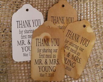 Thank you for Sharing our First Meal as Mr and Mrs MEDIUM Personalized Wedding Favor Tag  choose your amount