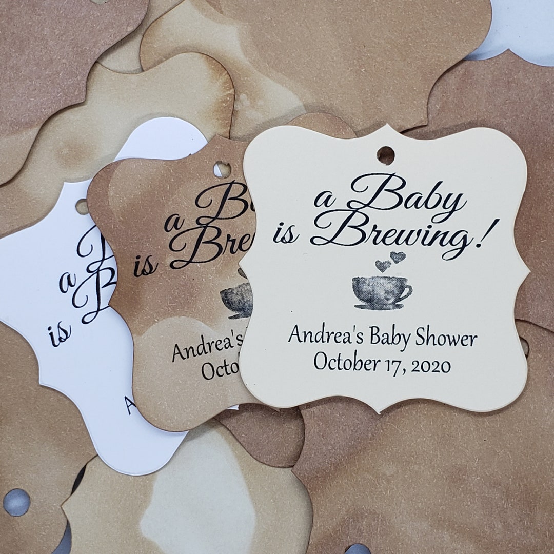 Baby Is Brewing My SQUARE Tag 2 X 2 Personalized Baby Shower Tag TAG