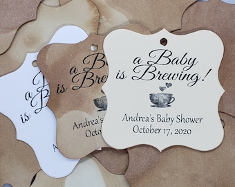 Baby is Brewing (my SQUARE tag) 2" x 2"  Personalized Baby Shower Tag TAG ONLY