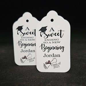 Sweet Ending to a new Beginningmy MEDIUM tag 1 3/8 x 2 1/2 Personalized Graduation class of Favor Tag CHOOSE your amount image 3