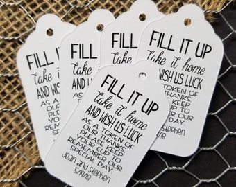 Fill it up and Wish us luck MEDIUM Personalized Wedding Favor Tag  choose your amount here is your glass for the night, write your name