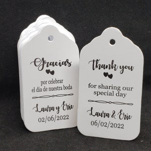 Thank you for Sharing our Special Day English or Spanish tag (my LARGE Tags) 3 1/4" x 1 3/4" Gracias por celebrar el dia de nuestra boda