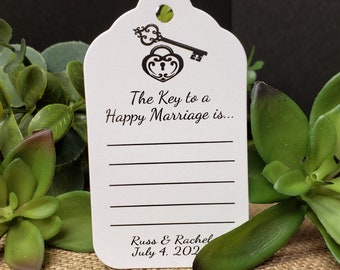 The Key to a Happy Marriage favor tag LARGE Tags Personalize with names and date Choose your Quantity