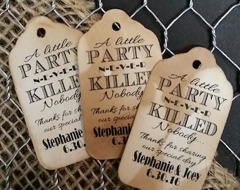 A Little Party never Killed Nobody Great Gatsby 1920s (my SMALL, MEDIUM, LARGE) Favor Tag, can say my or our