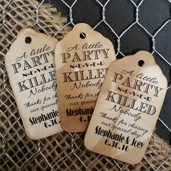 A Little Party never Killed Nobody Great Gatsby 1920s (my SMALL, MEDIUM, LARGE) Favor Tag, can say my or our