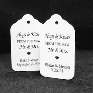 Hugs and Kisses from the new MR and MRS my Medium, Large or Small tag Personalized Wedding Kisses Favor Tag Choose your amount image 1