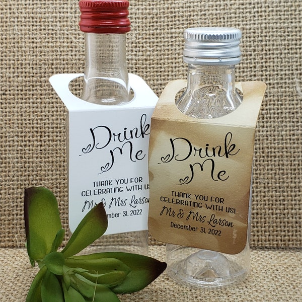 Drink Me Thank You For Celebrating With Us (RECTANGLE Tags) 1.5" x 3" With Hanging Hole, Personalize with names, bottle favor tag, tag only