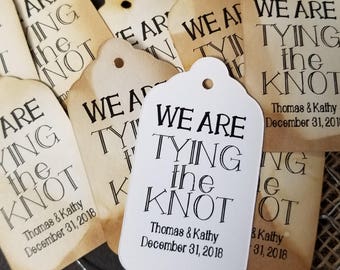 We are Tying the Knot (my MEDIUM tag) 1 3/8" x 2 1/2" Personalized Wedding Favor Tag choose your amount