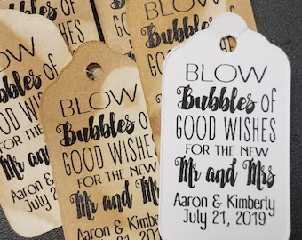 Blow Bubbles of Good Wishes for the New Mr and Mrs EXTRA SMALL 7/8 x 1 5/8 Wedding Bubble Favor Tag